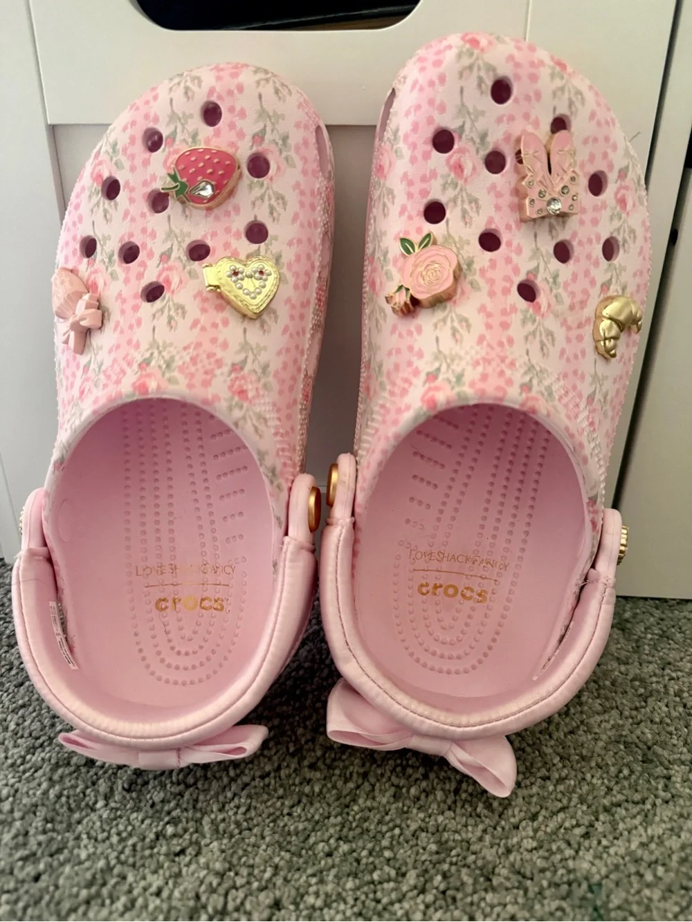 LoveShackFancy Pink Floral Kids crocs Sandals with Charms